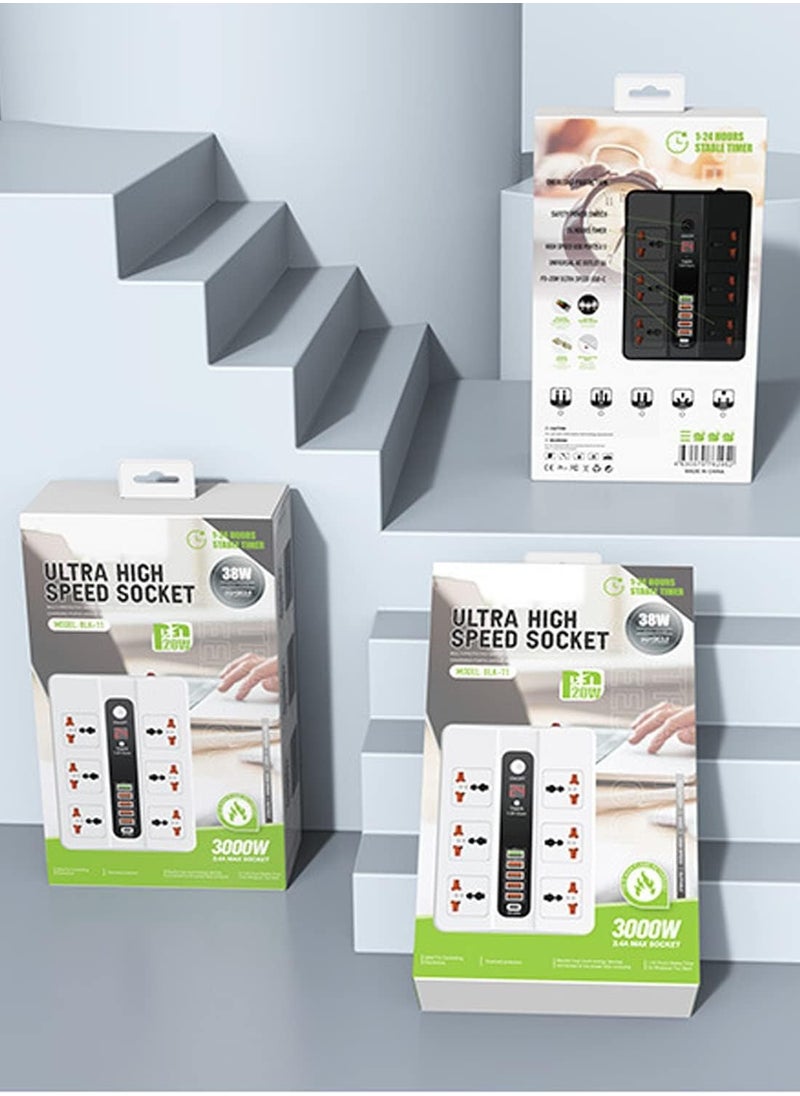 TYCOM - Power Strip Surge Protector With Usb Extension Cord Flat Plug With Widely 6 Ac Outlet and 5 Usb 1 Pd Led Small Desktop Station With 6 Ft Power Cord Compact Socket - Image 1
