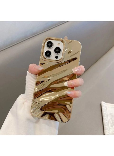 Three-dimensional Pleated Pattern For IPhone16pro Max Apple 15 Mobile Phone Case 14/13 Soft Case Niche High-end Feeling-Color:XYM Fold Plating Gold-Applicable Model:15pro Max (without Packaging)