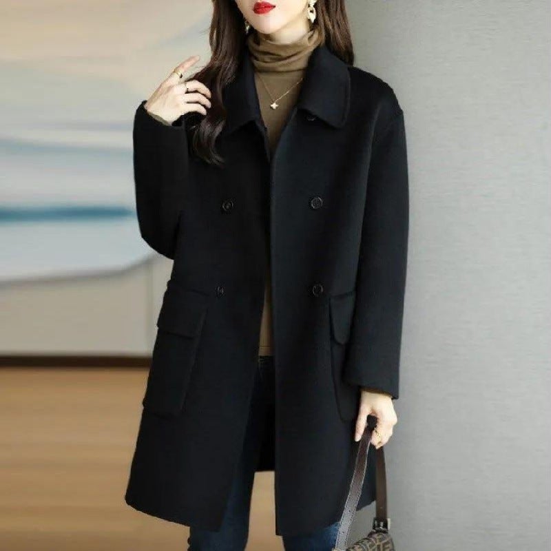 2023 Wool Coat Women Autumn Winter Thicken Warm Korean Fashion Mid-Length Loose Petite Jacket Khaki - Image 2