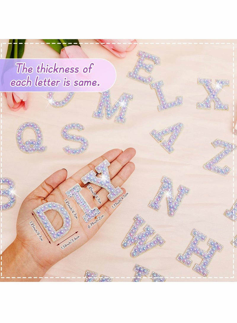52Pcs Letters Pearl Rhinestone Patches, A-Z Glitter Alphabet Self-adhesive Decorative Decals, Craft Supplies Accessories for Fabric Repair DIY Clothes Bag Hats - Image 5