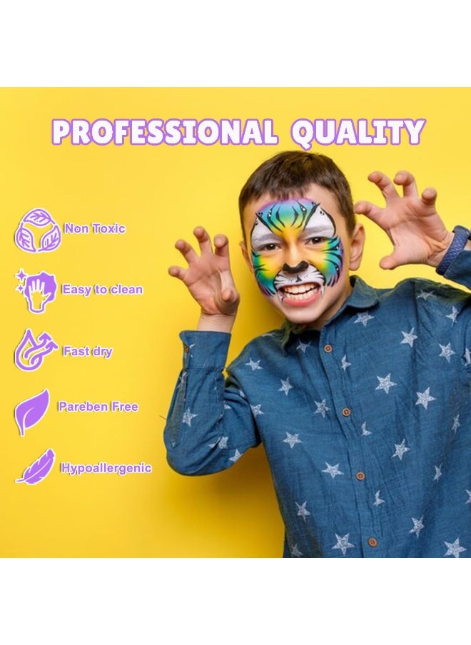 Bowitzki Bowitzki Face Paint Kit with 13 Colors, 12 Stencils, 2 Glitters, 2 Sponges, 2 Brushes, 1 Sheet Gems, Water Based Face Painting Kit for Kids, Safe Professional Halloween Party Makeup Set  - Image 3