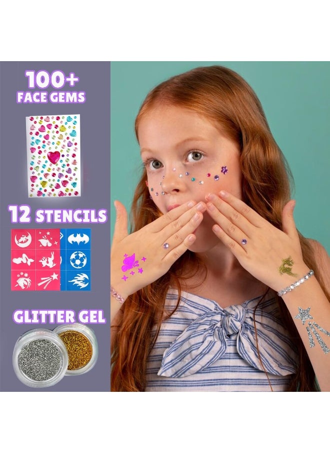 Bowitzki Bowitzki Face Paint Kit with 13 Colors, 12 Stencils, 2 Glitters, 2 Sponges, 2 Brushes, 1 Sheet Gems, Water Based Face Painting Kit for Kids, Safe Professional Halloween Party Makeup Set  - Image 4