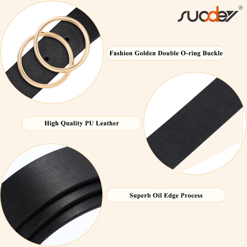 Suosdey SUOSDEY Women Leather Belt Fashion Double O-Ring Soft Faux Leather Waist Belts For Jeans Dress  - Image 5