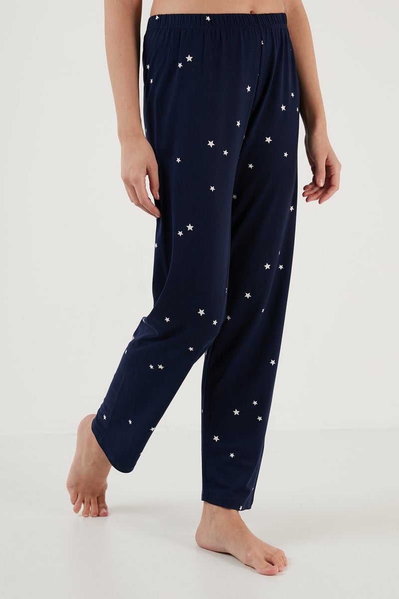 Lela Patterned Short Sleeve Elastic Waist Shirt Collar Woven Pajama Set Women's Pajama Set 6097515  - Image 4