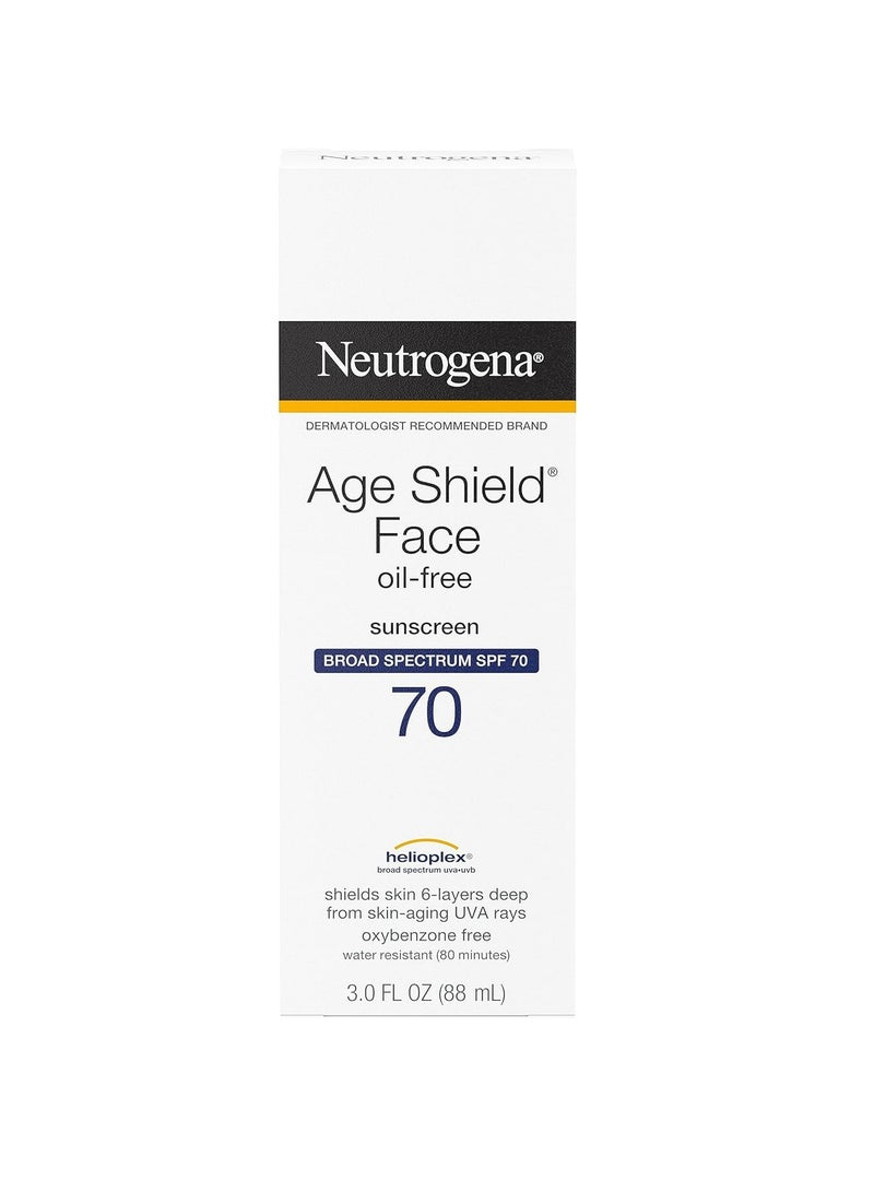 Neutrogena Age Shield Face Oil-Free Sunscreen Lotion with Broad Spectrum SPF 70, Non-Comedogenic Moisturizing Sunscreen to Help Prevent Signs of Aging, PABA-Free 3 fl. oz (Pack of 3)Fluid Ounce - Image 2