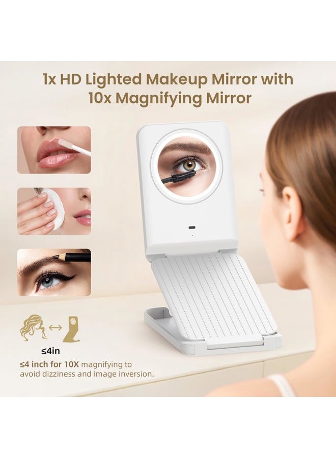 LAMPICK Travel Makeup Mirror with Lights, Foldable 1X Vanity Lighted Mirror with 10X Magnification, Rechargeable 1500mAh Battery, Dimmable Touch Screen, Freely Adjust Height and Angle - Image 4