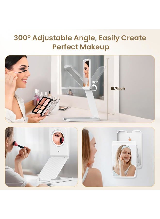 LAMPICK Travel Makeup Mirror with Lights, Foldable 1X Vanity Lighted Mirror with 10X Magnification, Rechargeable 1500mAh Battery, Dimmable Touch Screen, Freely Adjust Height and Angle - Image 2