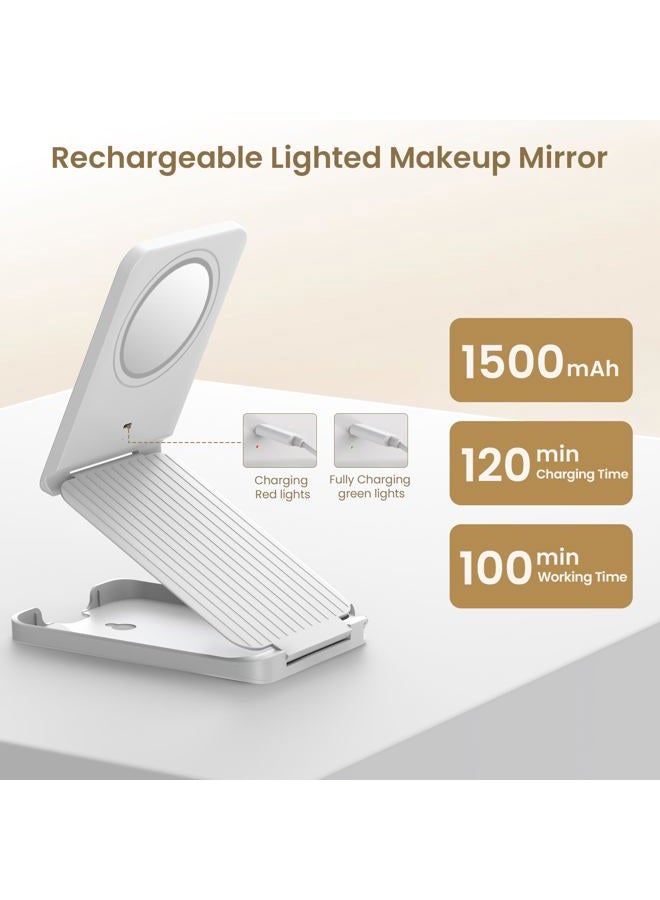 LAMPICK Travel Makeup Mirror with Lights, Foldable 1X Vanity Lighted Mirror with 10X Magnification, Rechargeable 1500mAh Battery, Dimmable Touch Screen, Freely Adjust Height and Angle - Image 5