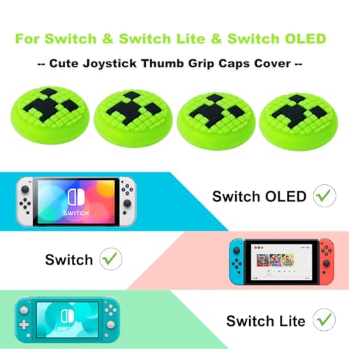Sunmike Thumb Grips Caps for Nintendo Switch 1/ OLED/Lite, 4 Pcs Silicone Thumb Grip Caps for Nintendo Switch Joystick Cover Cute Accessories Joy con Thumb Grips - Green - Image 2