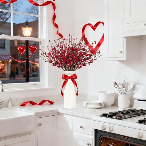 zjlmit Valentine's Day Decorations 24 Pack Valentines Day Picks 17 Inch Red Heart Picks with Heart Shaped Berry for Valentine Anniversary Wedding Candlelight Dinner - Image 4