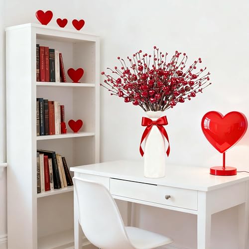 zjlmit Valentine's Day Decorations 24 Pack Valentines Day Picks 17 Inch Red Heart Picks with Heart Shaped Berry for Valentine Anniversary Wedding Candlelight Dinner - Image 5