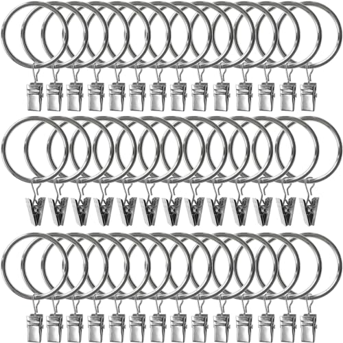 AMZSEVEN 40 Pack Metal Curtain Rings with Clips, Drapery Clips Hooks, Decorative Curtain Rod Clips 1.5 in Interior Diameter, Silver - Image 1