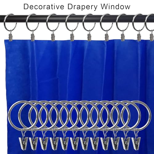 AMZSEVEN 40 Pack Metal Curtain Rings with Clips, Drapery Clips Hooks, Decorative Curtain Rod Clips 1.5 in Interior Diameter, Silver - Image 4