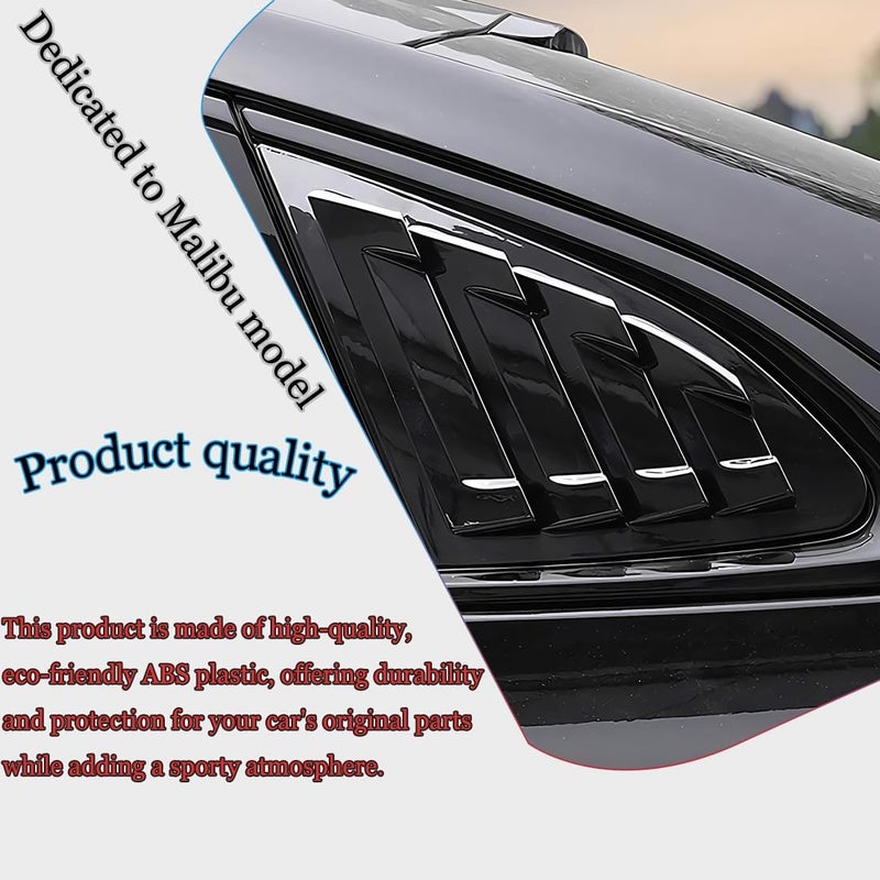 MUXEE Rear Side Window Louvers for Chevrolet Malibu 2016-2024 - 2PCS Bright Black ABS Trim - Image 3