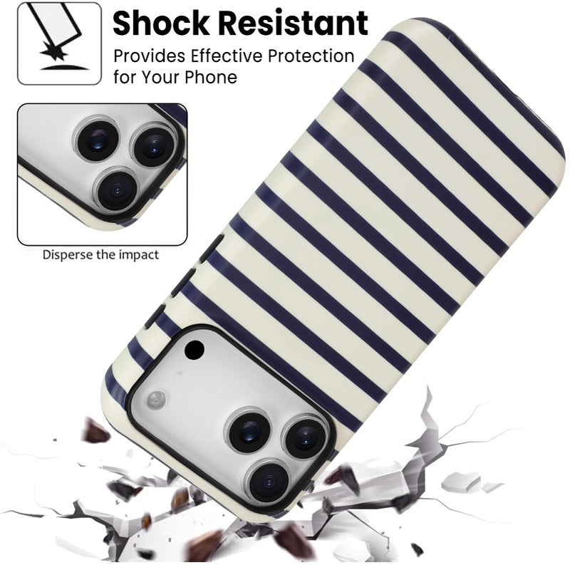 SOKAD Magnetic Horizontal Stripes Phone Case for iPhone 17 Pro Max, Cute Navy Blue Striped Line Pattern Compatible with Magsafe Matte Protective Case Cover with Screen Protector for Girls Women - Image 5