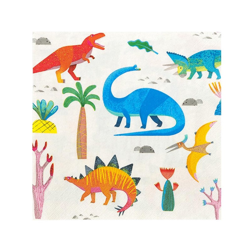 Talking Tables Dinosaur Paper Napkins Serviettes For Girls or Boys Birthday Party, 13" x 13", Mixed colors, 20Pk - Image 1