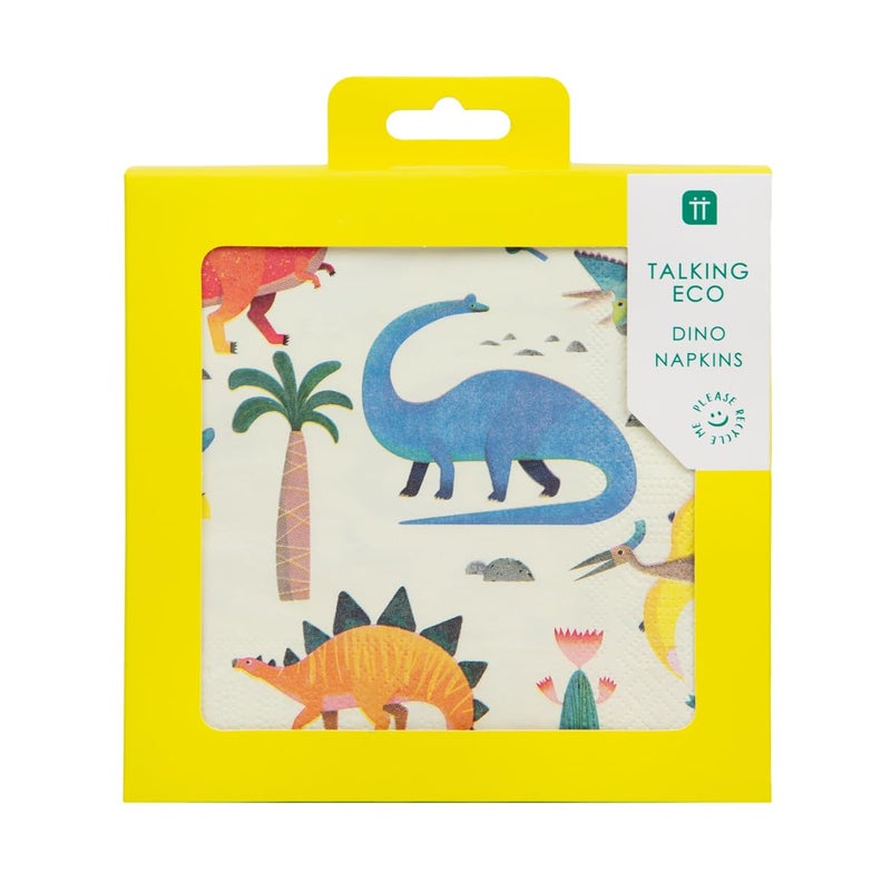 Talking Tables Dinosaur Paper Napkins Serviettes For Girls or Boys Birthday Party, 13" x 13", Mixed colors, 20Pk - Image 2