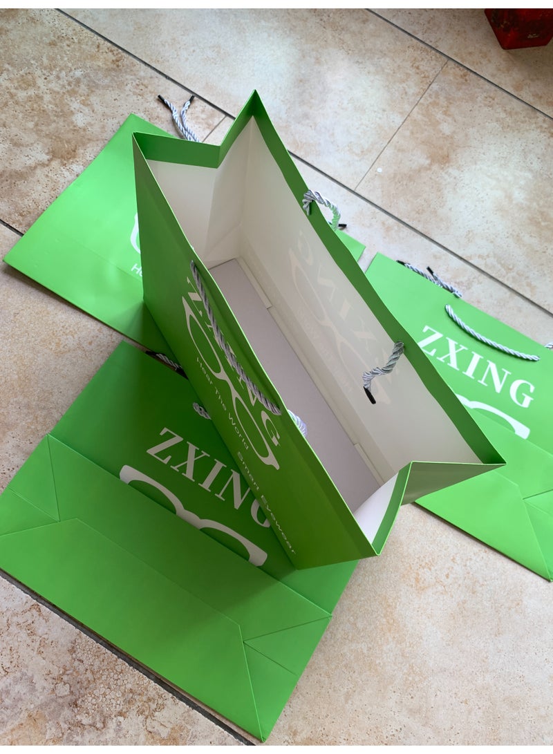 ZXING ‌BAG 02‌ 10-Pack Green Paper Gift Bags with Handles Medium Size Approx 13.78 x 5.12 x 10.24 Inches 35 x 13 x 26 cm Reusable Eco Friendly Party Favor Bags for Weddings Birthdays Bridal Showers Boutiques Small Businesses Bulk Wholesale Kraft Gift Bags - Image 4