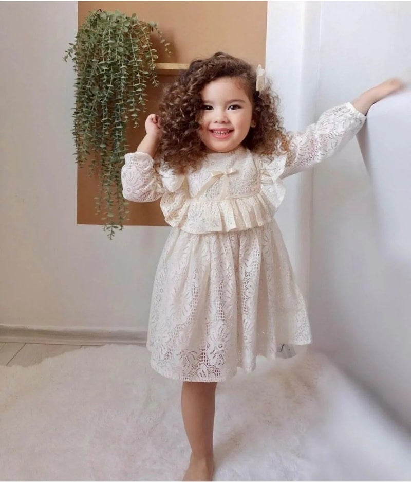 Bilge Trend Baby Girl Child, White Lace Dress with Ruffles from the Robe, Birthday, Wedding, Holiday, Party Dress 