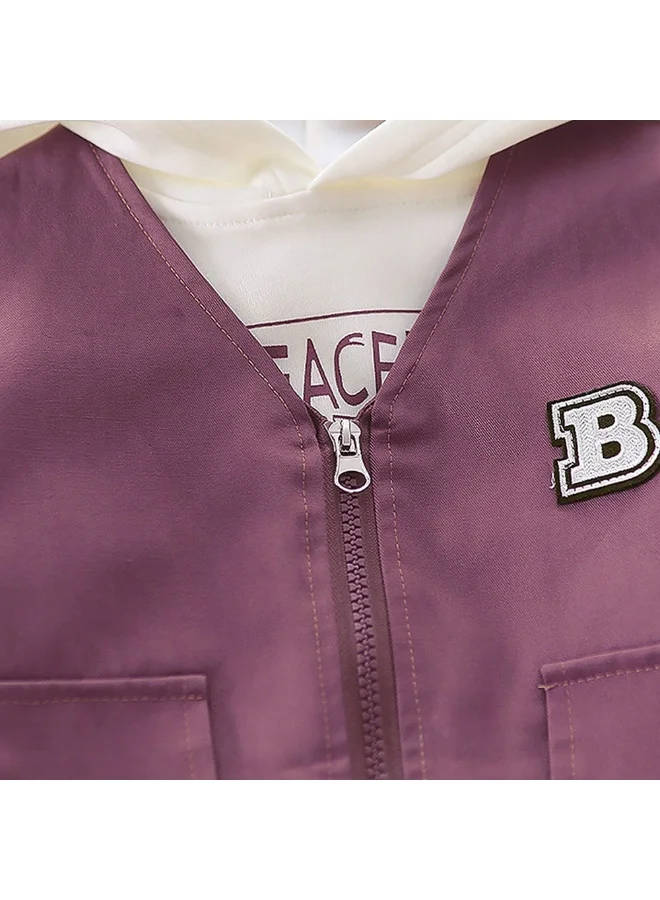 ليتل سربرايز بوكس Dark Burgandy Designed 3 Pcs Sleeveless Jacket Styled Hoodie And Pant Suit Set For Toddlers And Kids