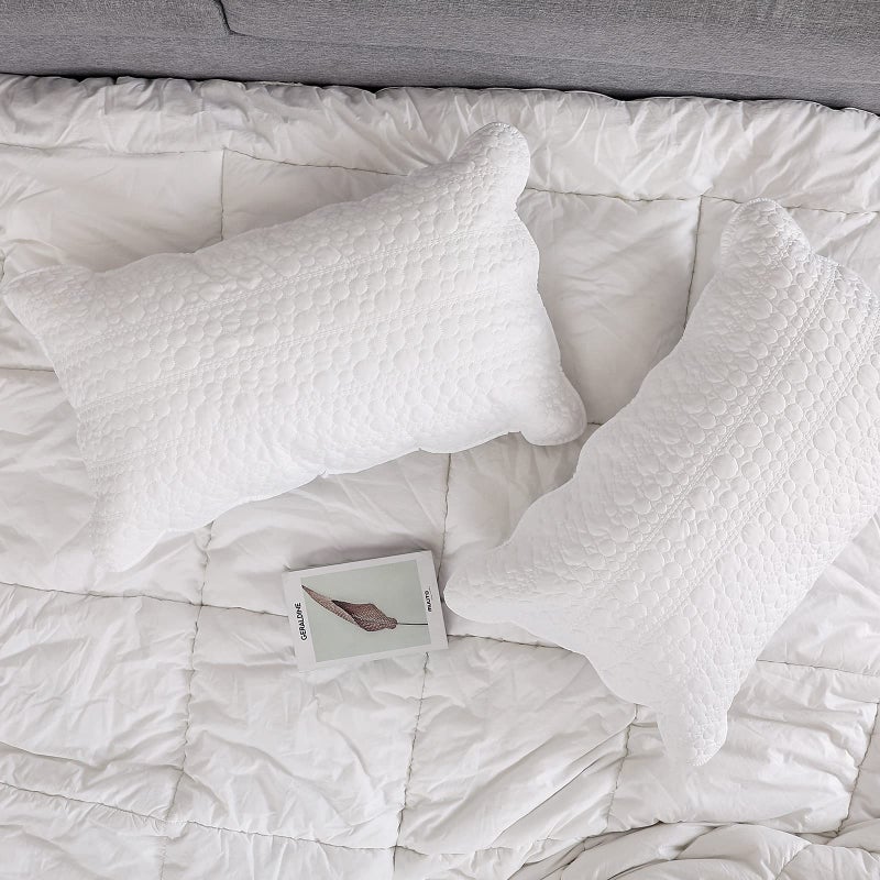 BOSOWOS Standard Size Pillow Shams Set of 2, Ultra Soft Breathable 20 x 26 Inches Quilted Pillow Cases Envelope Closure for Sleeping, Decorative Microfiber Bed Pillowcases Easy Care, White - Image 2