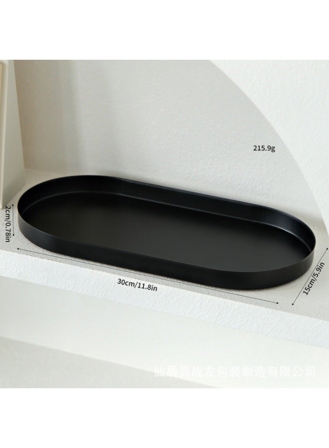HOMESTAR 1 Pcs Oval Decorative Tray, Stainless Steel Tray, Extra Long Tray, Candle Holder, Perfume, Jewelry Dish Cosmetics Organizer, Entryway, Bedroom, Bathroom Serving Platter, Storage Tray, Ramadan Home Decor, Black - Image 5