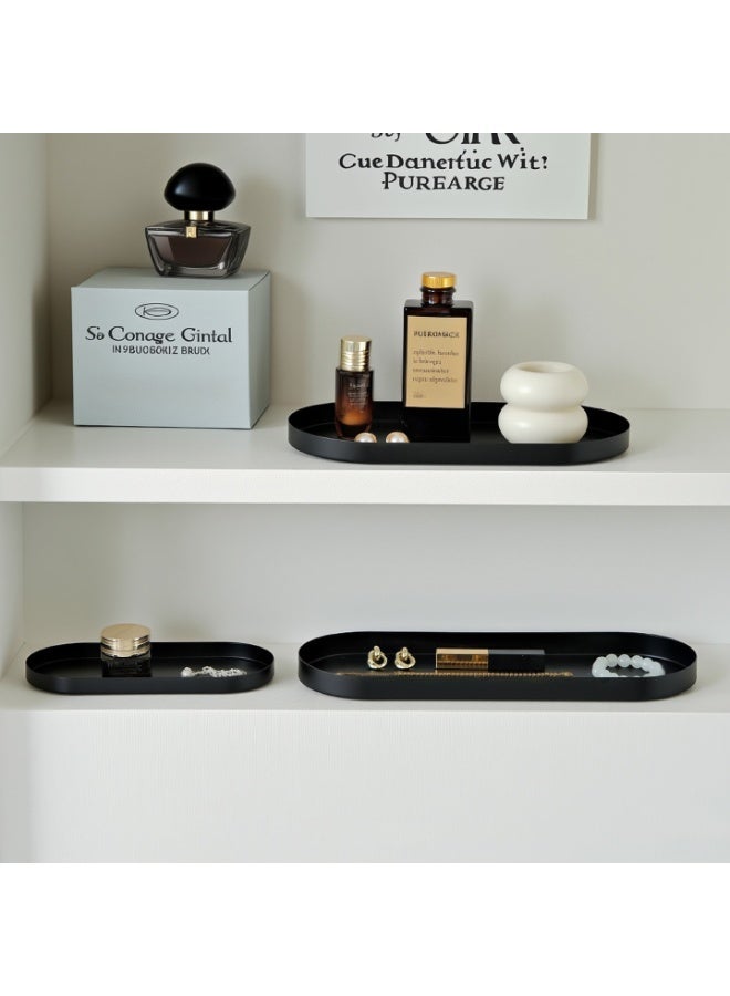 HOMESTAR 1 Pcs Oval Decorative Tray, Stainless Steel Tray, Extra Long Tray, Candle Holder, Perfume, Jewelry Dish Cosmetics Organizer, Entryway, Bedroom, Bathroom Serving Platter, Storage Tray, Ramadan Home Decor, Black - Image 3