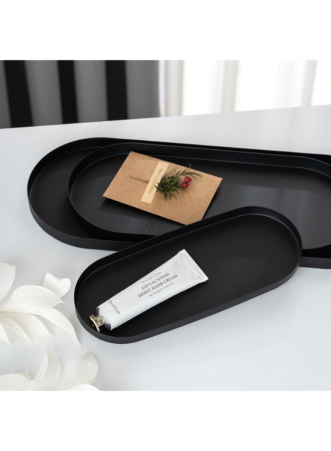 HOMESTAR 1 Pcs Oval Decorative Tray, Stainless Steel Tray, Extra Long Tray, Candle Holder, Perfume, Jewelry Dish Cosmetics Organizer, Entryway, Bedroom, Bathroom Serving Platter, Storage Tray, Ramadan Home Decor, Black - Image 4