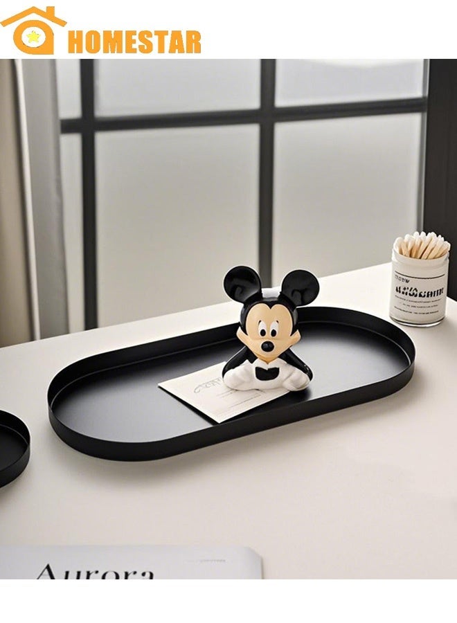 HOMESTAR 1 Pcs Oval Decorative Tray, Stainless Steel Tray, Extra Long Tray, Candle Holder, Perfume, Jewelry Dish Cosmetics Organizer, Entryway, Bedroom, Bathroom Serving Platter, Storage Tray, Ramadan Home Decor, Black - Image 2