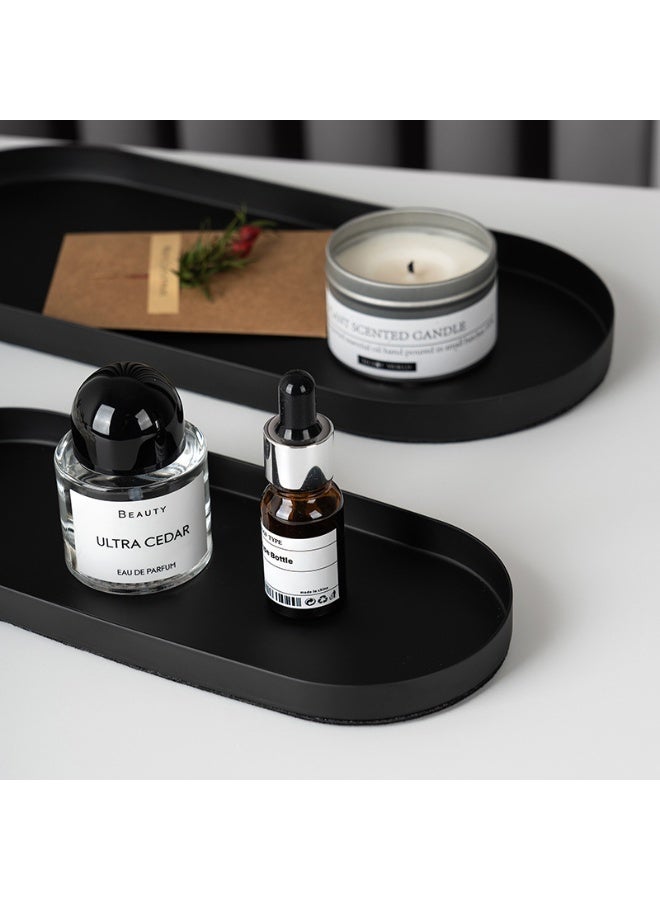 HOMESTAR 1 Pcs Oval Decorative Tray, Stainless Steel Tray, Extra Long Tray, Candle Holder, Perfume, Jewelry Dish Cosmetics Organizer, Entryway, Bedroom, Bathroom Serving Platter, Storage Tray, Ramadan Home Decor, Black - Image 1