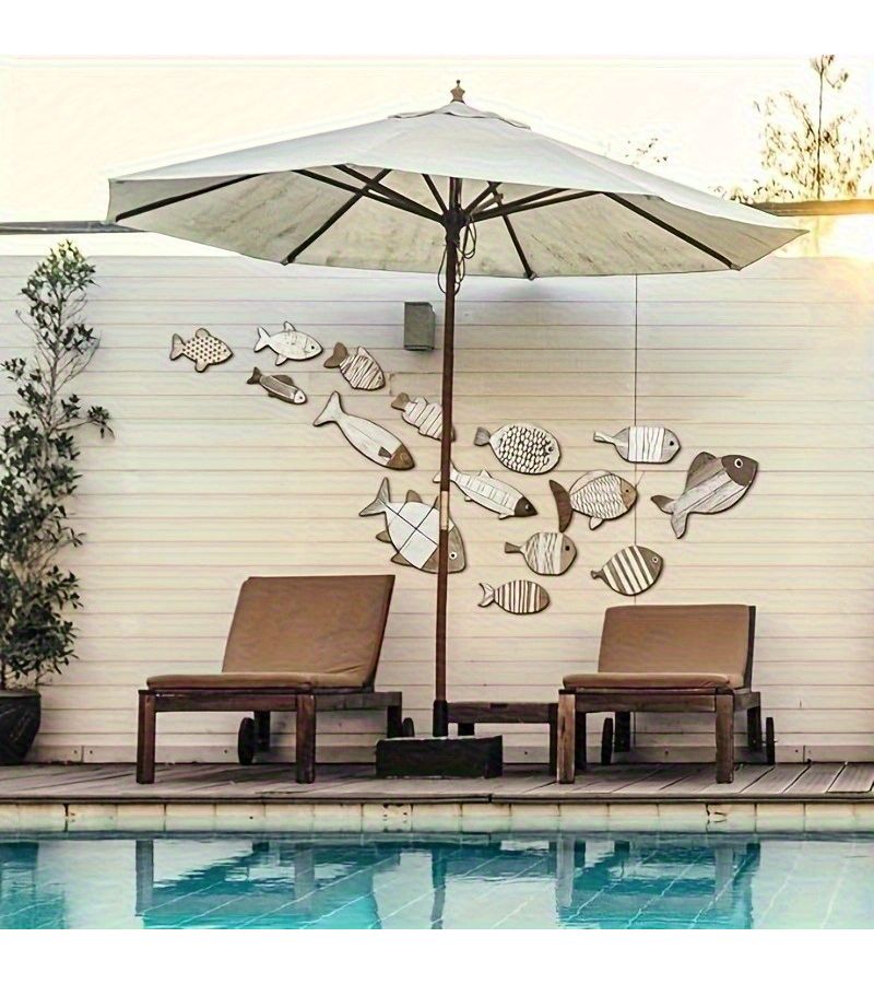 15 Pieces Wood Fish Wall Decor 2D Flat Panel Set For Aquarium Pond Shower Bathtub And Ocean Themed Decoration - Image 4
