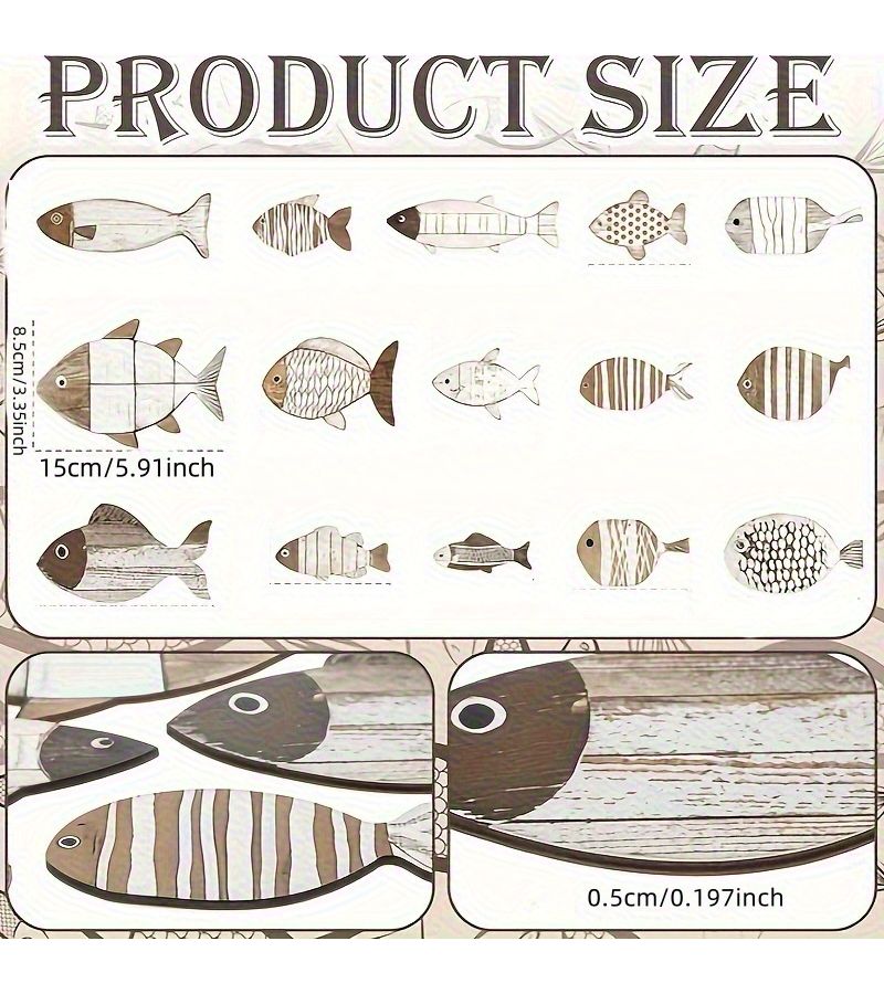 15 Pieces Wood Fish Wall Decor 2D Flat Panel Set For Aquarium Pond Shower Bathtub And Ocean Themed Decoration - Image 3
