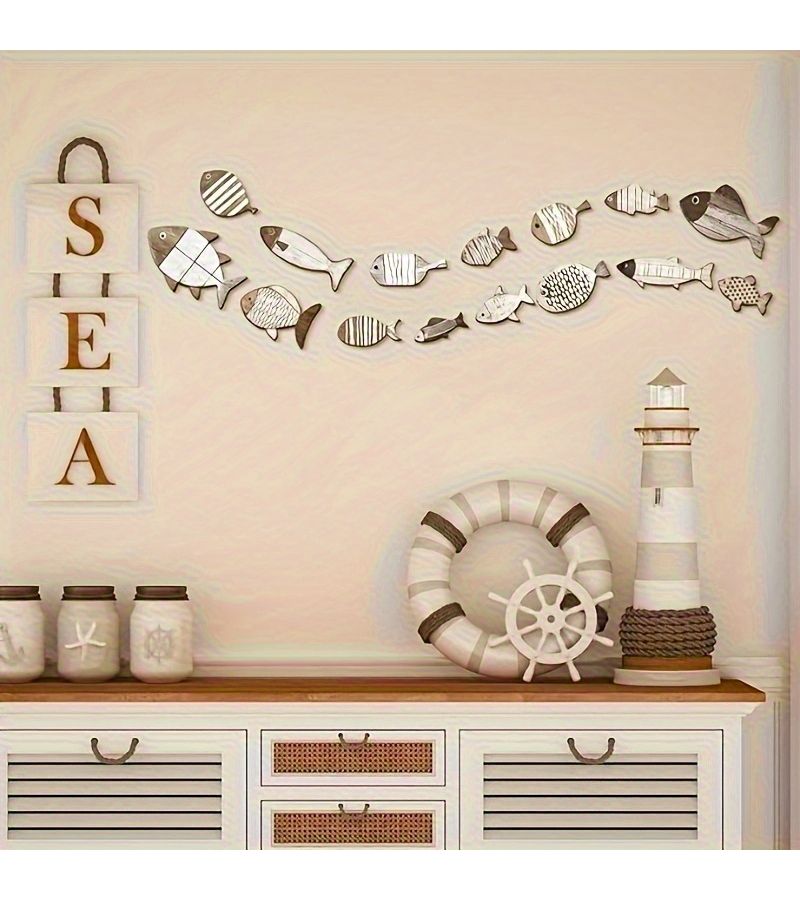 15 Pieces Wood Fish Wall Decor 2D Flat Panel Set For Aquarium Pond Shower Bathtub And Ocean Themed Decoration - Image 5