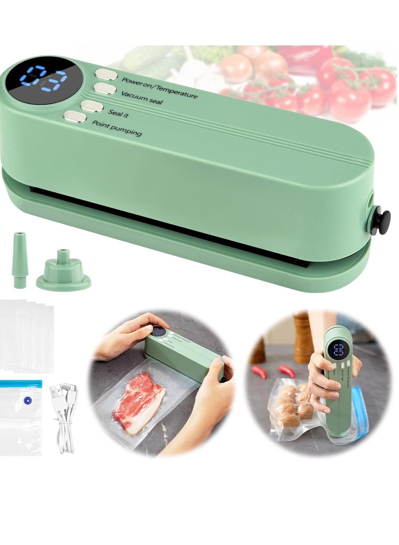 عام مانعة للتسرب من الغذاء ، 3 في 1 سدادات طعام قابلة لإعادة الشحن من أجل تخزين الطعام الجاف/الرطب مع 4 أكياس خفيفة ، سدادات حرارة لأكياس الرقائق ، مضخة التضخم للكرات/حلقة السباحة - الأخضر - Image 1