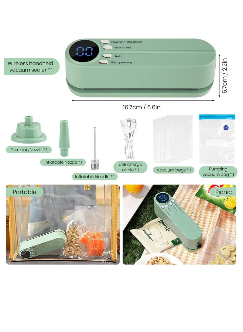 عام مانعة للتسرب من الغذاء ، 3 في 1 سدادات طعام قابلة لإعادة الشحن من أجل تخزين الطعام الجاف/الرطب مع 4 أكياس خفيفة ، سدادات حرارة لأكياس الرقائق ، مضخة التضخم للكرات/حلقة السباحة - الأخضر - Image 5