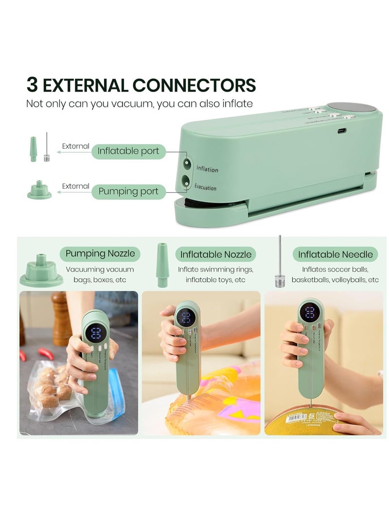 عام مانعة للتسرب من الغذاء ، 3 في 1 سدادات طعام قابلة لإعادة الشحن من أجل تخزين الطعام الجاف/الرطب مع 4 أكياس خفيفة ، سدادات حرارة لأكياس الرقائق ، مضخة التضخم للكرات/حلقة السباحة - الأخضر - Image 3