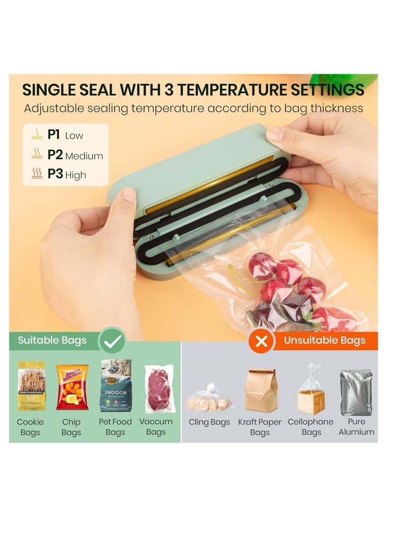 عام مانعة للتسرب من الغذاء ، 3 في 1 سدادات طعام قابلة لإعادة الشحن من أجل تخزين الطعام الجاف/الرطب مع 4 أكياس خفيفة ، سدادات حرارة لأكياس الرقائق ، مضخة التضخم للكرات/حلقة السباحة - الأخضر - Image 4