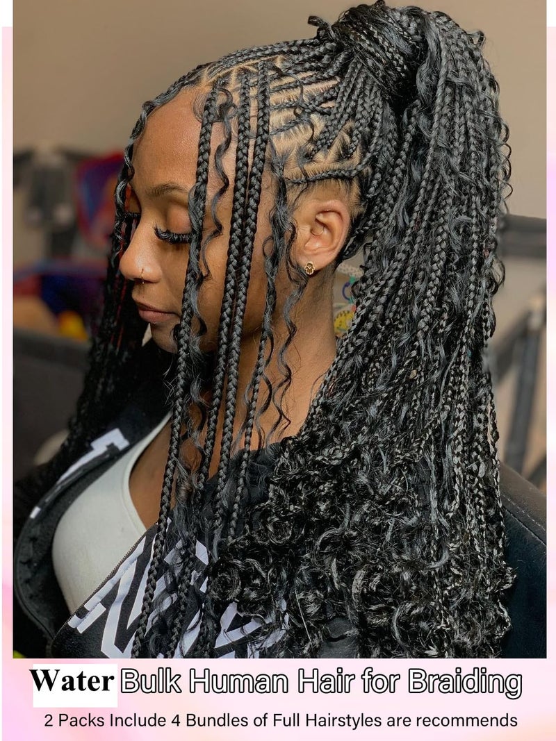 YNiSew 20Inch 100 Percent Human Braiding Hair For Boho Braids Water Wave Bulk Human Hair Bundles For Braiding Curly Micro Braiding Hair Human Hair Wet And Wavy YNiSew - Image 2
