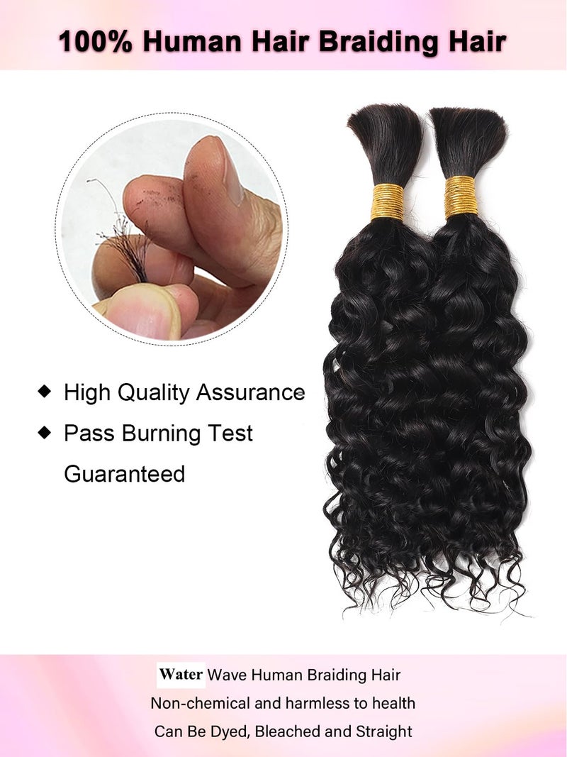 YNiSew 20Inch 100 Percent Human Braiding Hair For Boho Braids Water Wave Bulk Human Hair Bundles For Braiding Curly Micro Braiding Hair Human Hair Wet And Wavy YNiSew - Image 4