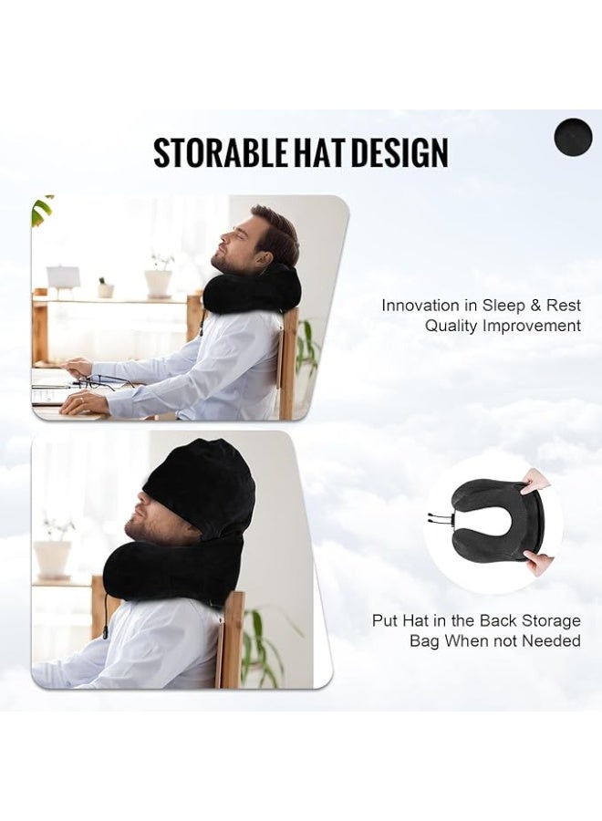 Travel Pillow, Neck Pillow for Travel with Hood for Airplane, Velvet Memory Foam Neck Pillow Adult Head & Neck Support, for Long Flights Plane, Office, Cars Sleeping & Rest - Image 3
