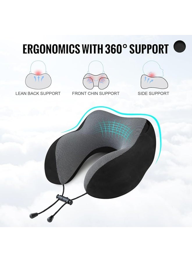 Travel Pillow, Neck Pillow for Travel with Hood for Airplane, Velvet Memory Foam Neck Pillow Adult Head & Neck Support, for Long Flights Plane, Office, Cars Sleeping & Rest - Image 4