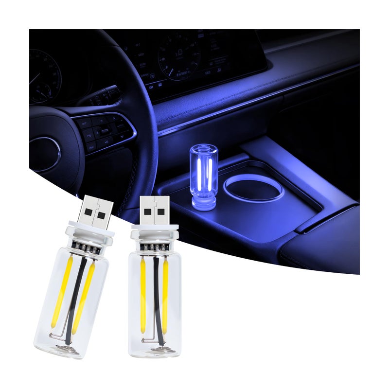 Ligrel Car USB Night Light Touch Dimmable - 2-Pack Retro LED Filament Lamp for Truck Interior, Bedroom & Camping | Glass Bottle Ambiance Lighting (Blue) - Image 1