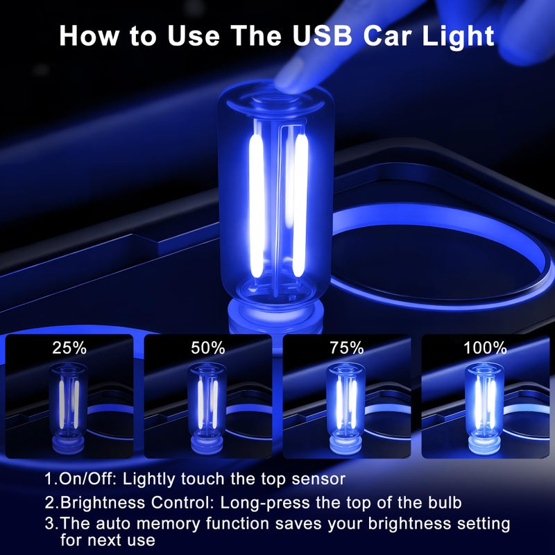 Ligrel Car USB Night Light Touch Dimmable - 2-Pack Retro LED Filament Lamp for Truck Interior, Bedroom & Camping | Glass Bottle Ambiance Lighting (Blue) - Image 3