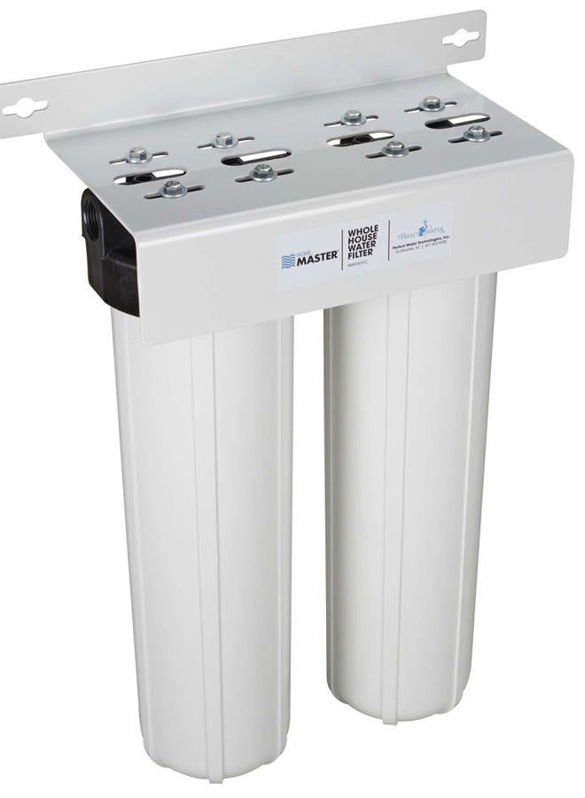 Home Master HMF2SdgC Whole House Water Filter, 4-layer sediment filter 25 to 1 micron, Radial Flow Carbon 20gpm, 1” NPT ports, Patented heavy steel bracket fits 16” wall studs, Pressure Performance - Image 1
