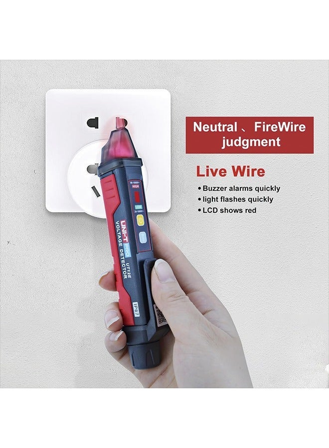 UNI-T Non-Contact AC Voltage Tester Pen, 24V-1000V Volt Detector Pen, Dual Range Live/Null Wire Tester Circuit Tester with LCD Display, Buzzer Alarm, Flashlight (UT12M) - Image 4