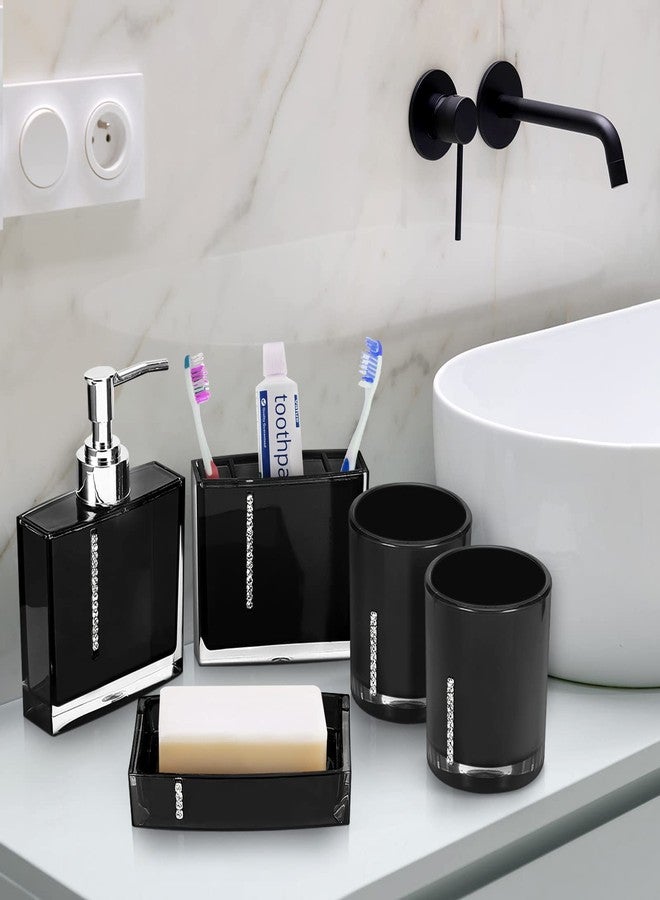 Estink Bathroom Accessories Set, Acrylic Bathroom Designer 5-Piece Bath Accessory Set Decorative Bath Accessory Kit Including Toothbrush Holder Dish Toothbrush Cup Dispenser Gargle Cup (Black) - Image 4