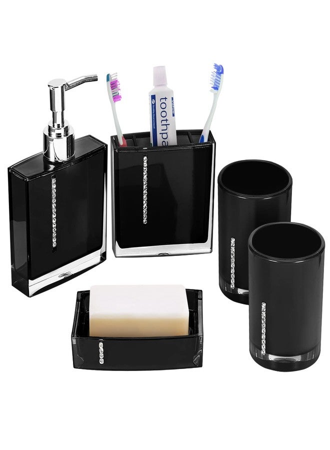 Estink Bathroom Accessories Set, Acrylic Bathroom Designer 5-Piece Bath Accessory Set Decorative Bath Accessory Kit Including Toothbrush Holder Dish Toothbrush Cup Dispenser Gargle Cup (Black) - Image 1