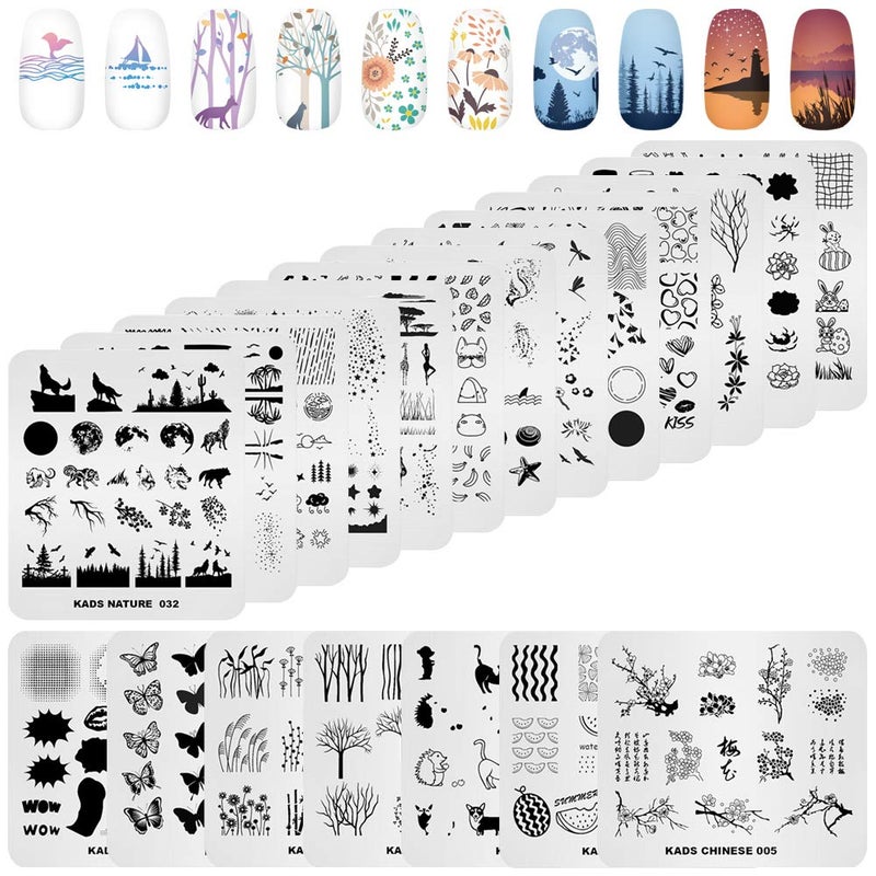 KADS 20pcs Nail Stamp Plates Set  Leaves Flowers Animal Nail Art Templates 20 Pcs