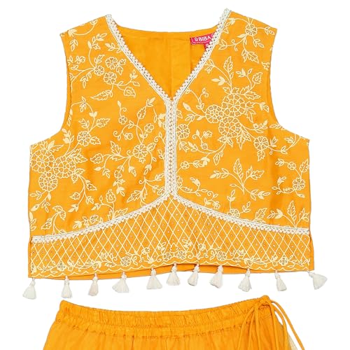 BIBA Girls Solid Straight Polyester Kid (Kwwhite Blooms5966_Yellow_13, Lehenga Choli Set, Readymade) - Image 4