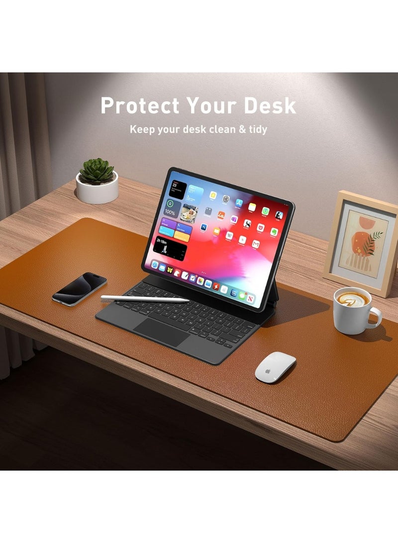 ليموس واقي وسادة مكتب من الجلد، وسادة ماوس، حصيرة مكتب، ورق نشاف مكتب من جلد البولي يوريثان غير قابل للانزلاق، وسادة مكتب كمبيوتر محمول، وسادة كتابة مكتبية مقاومة للماء للمكتب والمنزل (بني، 80 سم × 40 سم) - Image 3